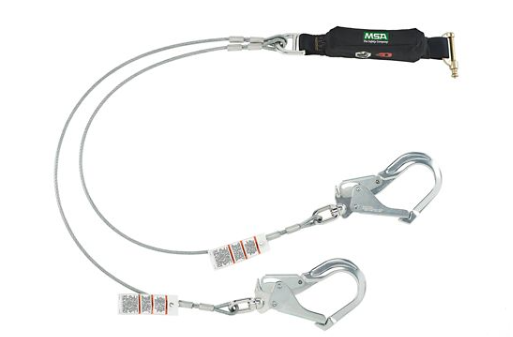 [10213155] LÍNEA DE VIDA DOBLE V-SERIES DE CABLE, PARA SOLDADOR, CON  GANCHOS GRANDES Y AMORTIGUADOR DE IMPACTO  (1,8 METROS)