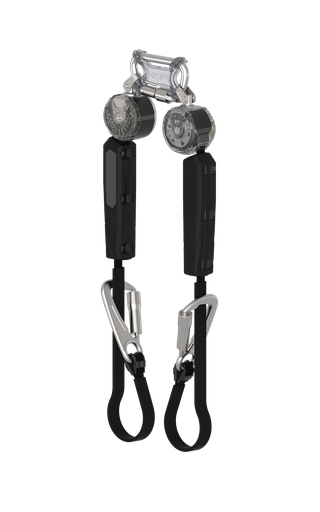 [VTOHW-012-RJ-O-TB] V-TEC WEB PFL, 6', gancho de seguridad de doble pierna con amarre hacia atrás, mosquetón de aluminio de triple acción de doble enlace (arriba)
