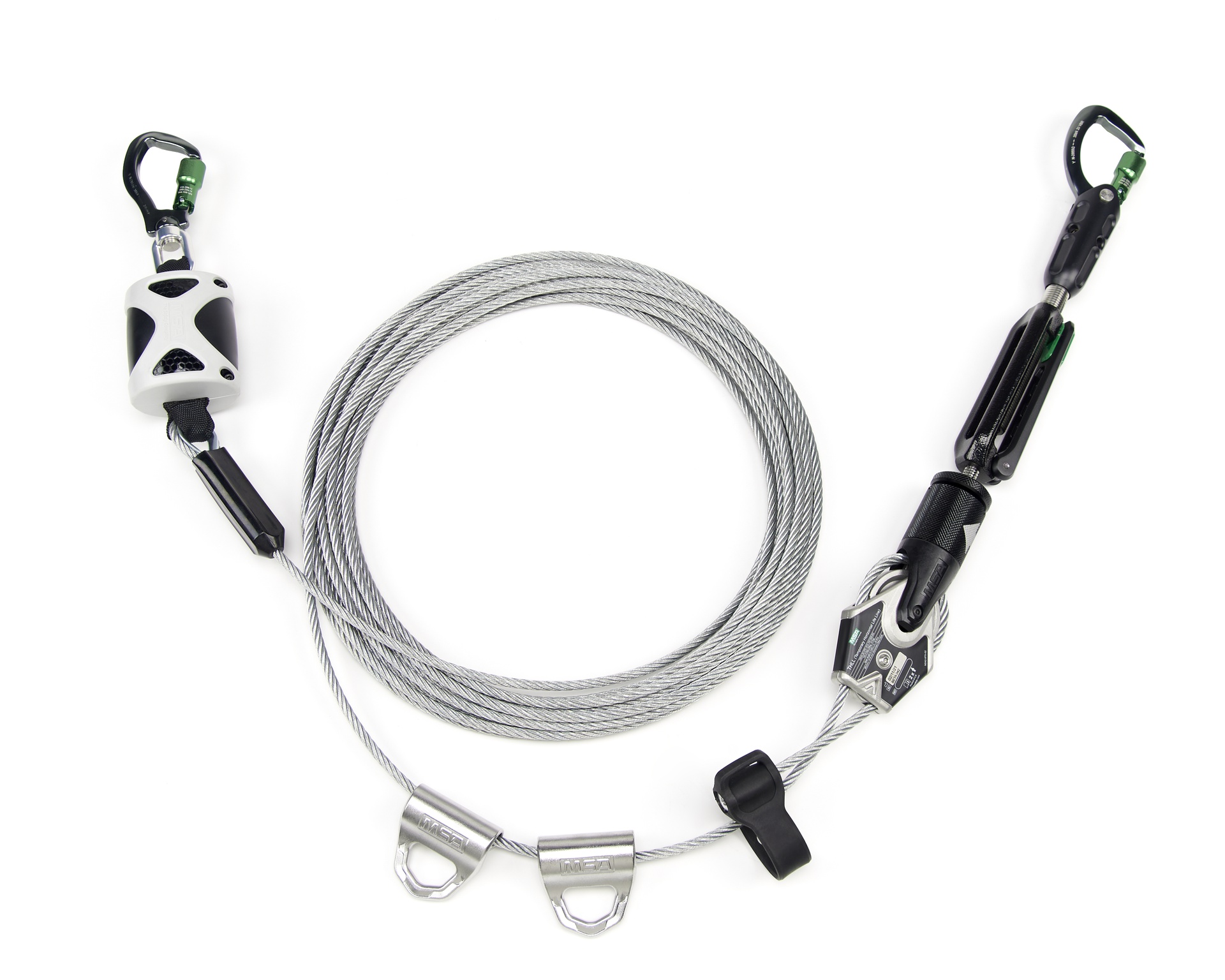 [10219289] Línea de vida horizontal de cable temporal MSA para 2 trabajadores, 60' con lanzaderas de derivación