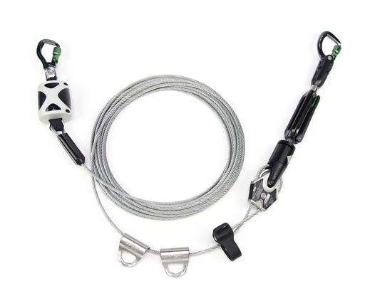 [10219289] Línea de vida horizontal de cable temporal MSA para 2 trabajadores, 60' con lanzaderas de derivación