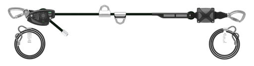 [10219292] Línea de vida horizontal de cuerda temporal MSA para 2 trabajadores, 60' con lanzaderas de derivación y correas de anclaje