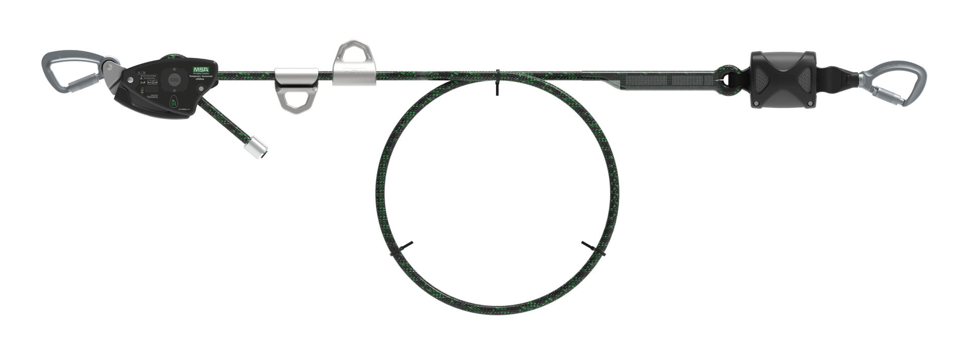 [10219294] Línea de vida horizontal de cuerda temporal MSA para 2 trabajadores, 100 pies con lanzaderas de derivación