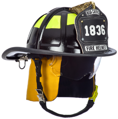 [10247320] CASCOS CAIRNS 1836 PARA BOMBERO ESTRUCTURAL NEGRO // Visor Defender Claro// Soporte Frontal Águila Tallada de 6"