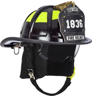 [10247331] CASCOS CAIRNS 1836 PARA BOMBERO ESTRUCTURAL NEGRO // Visor Defender Claro// Soporte Frontal Águila Tallada de 6" // Scotchlite Cintas Reflejantes Scotchlite Color Amarillo/Lima