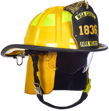 [10247333] CASCOS CAIRNS 1836 PARA BOMBERO ESTRUCTURAL AMARILLO // Visor Defender Claro // Protector para orejas y cuello Estándar Nomex Negro