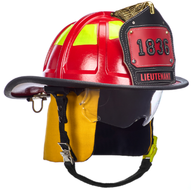 [10247334] CASCOS CAIRNS 1836 PARA BOMBERO ESTRUCTURAL ROJO // Visor Defender Claro // Protector para orejas y cuello Estándar Nomex Negro