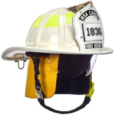 [10247336] CASCOS CAIRNS 1836 PARA BOMBERO ESTRUCTURAL BLANCO // Visor Defender Claro // Protector para orejas y cuello Estándar Nomex Amarillo